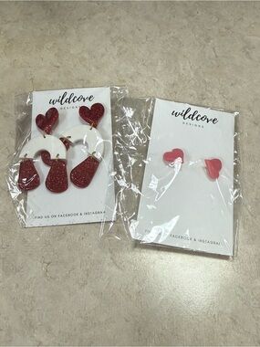 Wildcove Designs Red & White Heart Drop Earrings